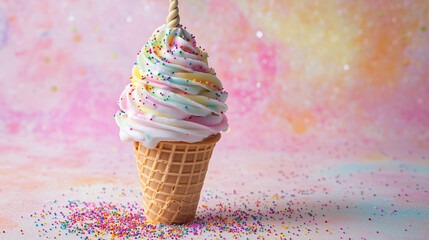 ユニコーンの魔法がかかったレインボーソフトクリーム