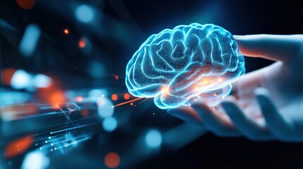 Virtual reality brain interface technology innovation futuristic lab digital art high-tech environment close-up view cognitive advancement