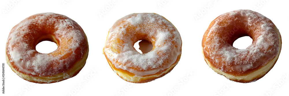 Poster Sugar donut in closeup, isolated and set against a transparent background, made with Generative Ai