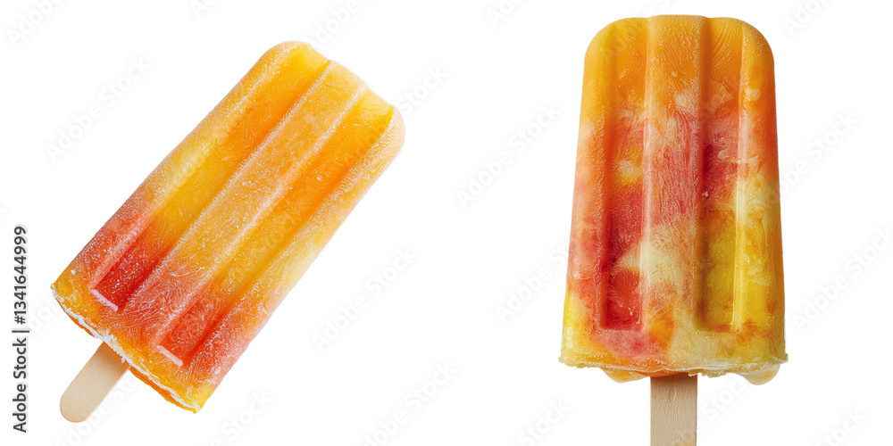 Poster isolated on a transparent background is a yellow and orange ice cream popsicle, which was generated 