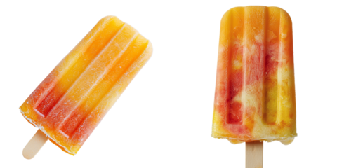 Isolated on a transparent background is a yellow and orange ice cream popsicle, which was generated using Generative Ai