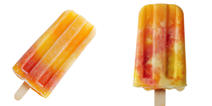 Isolated on a transparent background is a yellow and orange ice cream popsicle, which was generated using Generative Ai