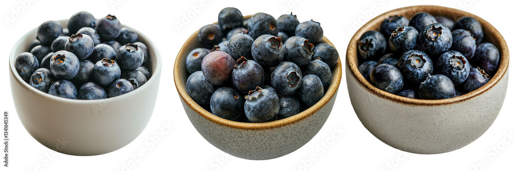 Aufkleber a transparent background isolates a white bowl filled with blueberries, a creation of generative ai