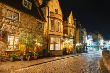 Evening architecture of Barn Hill road in Stamford. England