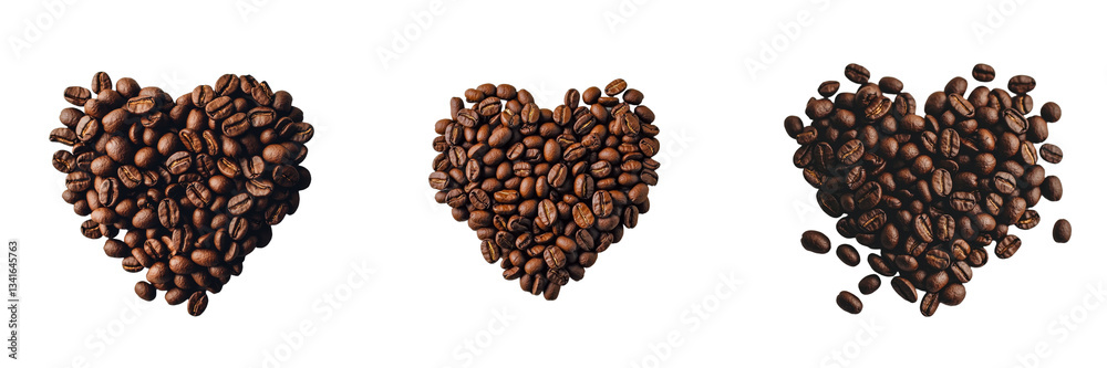 Aufkleber Coffee beans arranged in the shape of a heart are isolated on a transparent background, generated by Generative Ai