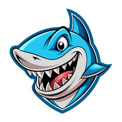 a cartoon image of a shark with sharp teeth. The shark has a blue body and a friendly smile vector illustration