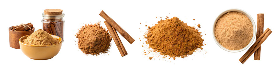 Cinnamon flour bowl close-up isolated on a transparent background.