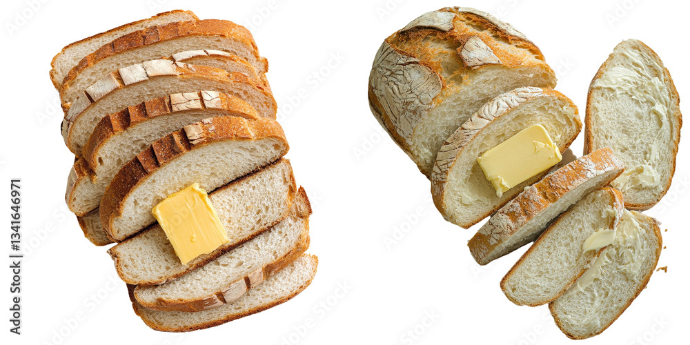 Aufkleber toasted bread with butter isolated on a transparent background, made using generative ai technology