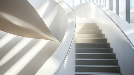White Modern Staircase Interior with Sunlight