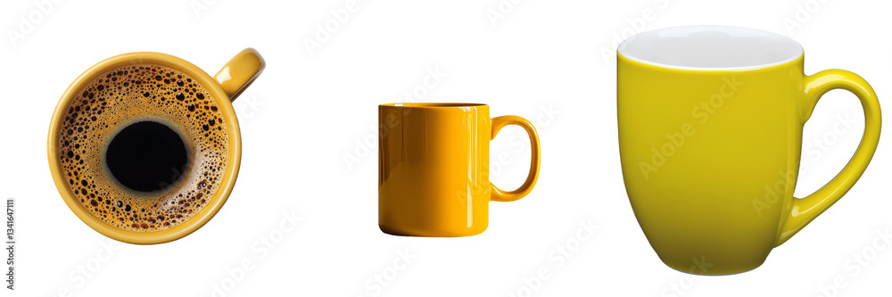 Poster on a transparent background, a yellow cup is depicted in isolation, a creation of generative ai