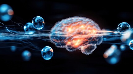 Neuroscience breakthrough exploring the brain's mysteries digital lab animated visualization futuristic environment dynamic perspective