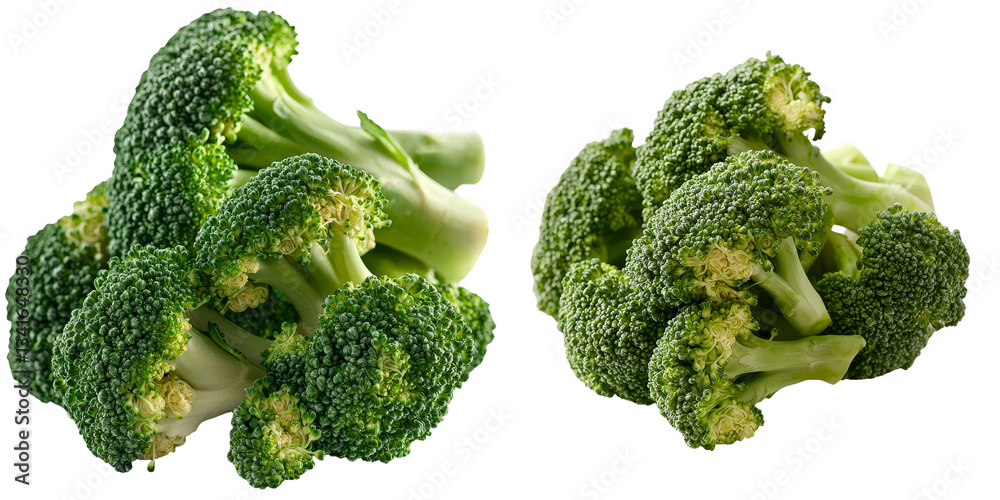 Poster a solitary head of picked broccoli is depicted on a transparent background, made with generative ai