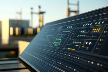 Modern digital interface displaying complex data visualization and analytics in outdoor setting