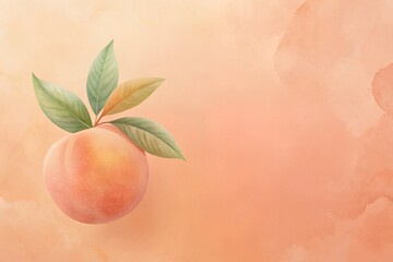 A Juicy Peach Nestled Amongst Soft Watercolor Leaves Against A Warm Peachy Background Evoking A Serene Summer Day