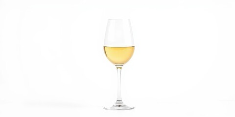 A pristine glass of white wine, elegantly isolated against a pure white backdrop, object, food