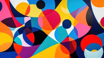 Obraz premium A bold abstract geometric design with overlapping triangles and circles in vibrant colors