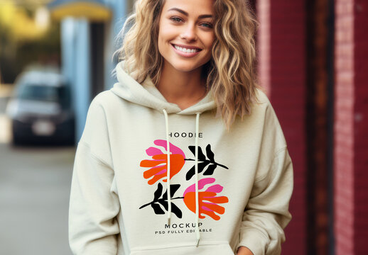 Woman Model Wearing a Hoodie in a Realistic Outdoor Mockup