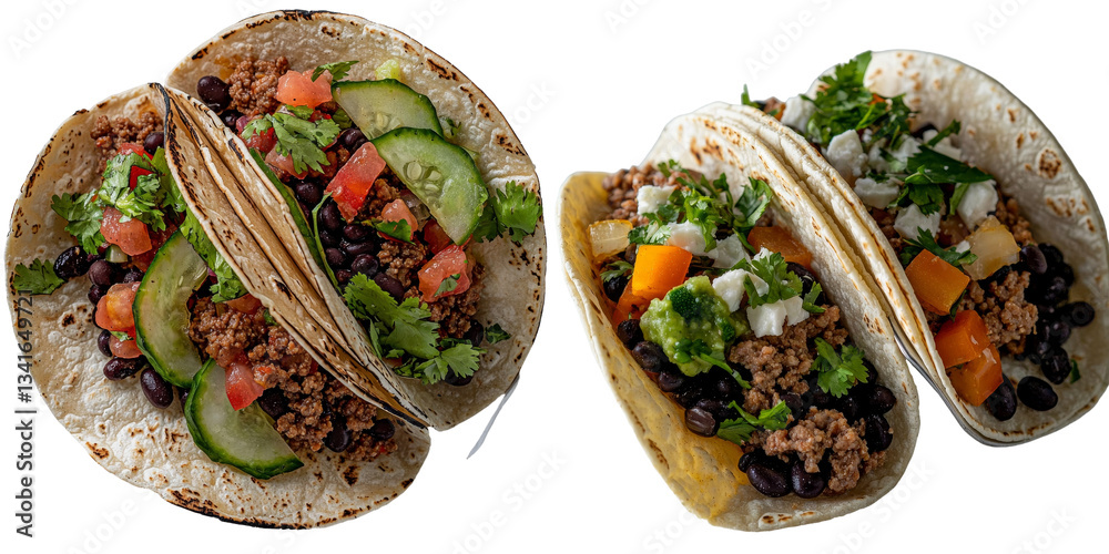 Poster on a transparent background, a generative ai image of a vegan taco filled with black beans is shown