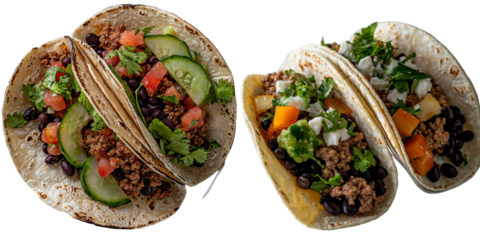On a transparent background, a Generative Ai image of a vegan taco filled with black beans is shown