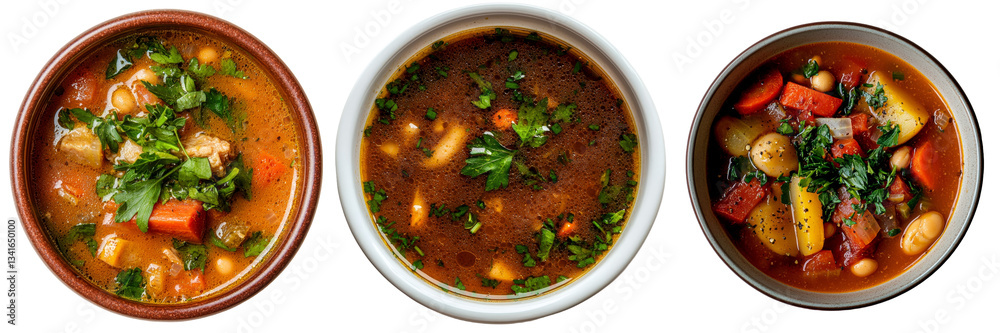 Poster vegetable soup in a white bowl on a transparent background was generated using stock