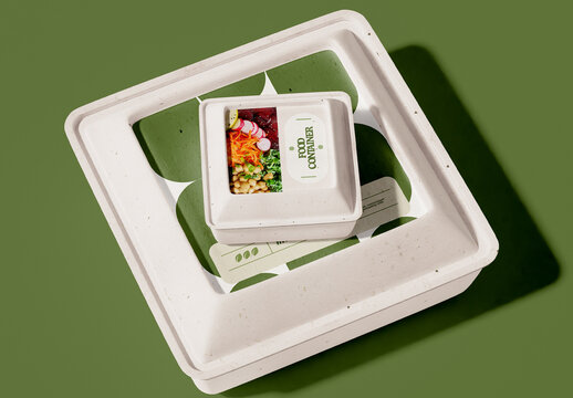 Top View Mockup of Two Stacked Food Containers in Different Sizes