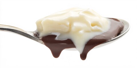 Deliciously Dripping Dark, Milk, and White Chocolate Spoonful Isolated