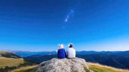 Obraz premium Couple Viewing Stars in Mountains at Night