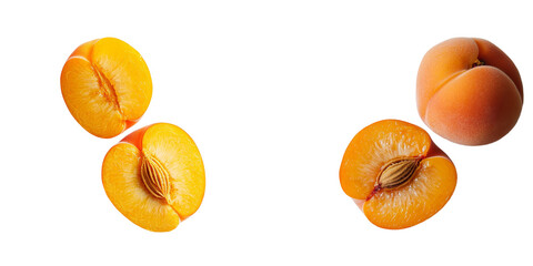 Generative ai is used to depict isolated apricot halves on a transparent background