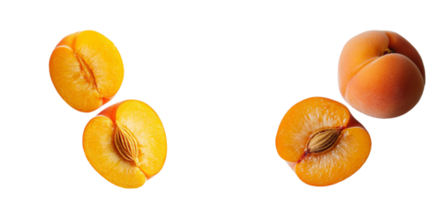 Generative ai is used to depict isolated apricot halves on a transparent background