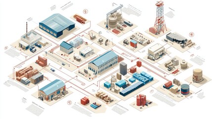 Obraz premium A detailed infographic representing the supply chain process, from production to delivery.