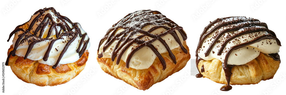 Poster Isolated on a transparent background, the image of a profiterole is created by generative AI