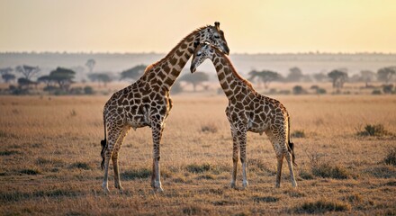 Fototapeta premium A pair of giraffes gracefully intertwining their necks in a show of affection