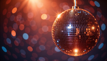 Obraz premium Shiny disco ball reflecting lights in vibrant party atmosphere 