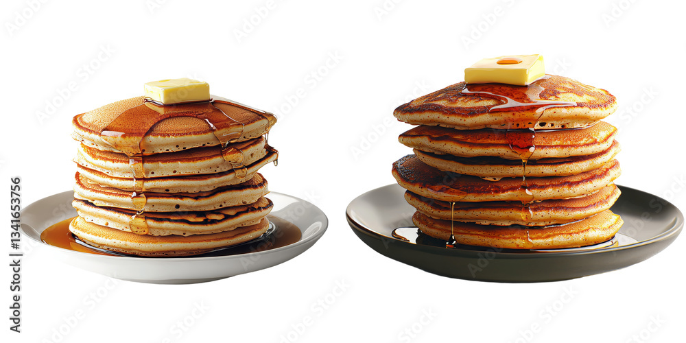 Poster On a transparent background, a stack of pancakes is depicted in isolation, a result of generative AI