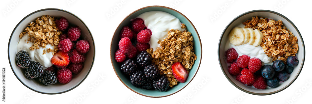 Poster a transparent background isolates a bowl of yogurt with granola, an image generated by ai