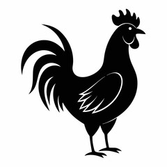 Bold Rooster Silhouette in Black Vector