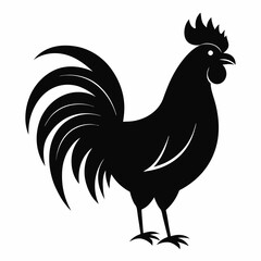 Bold Rooster Silhouette in Black Vector
