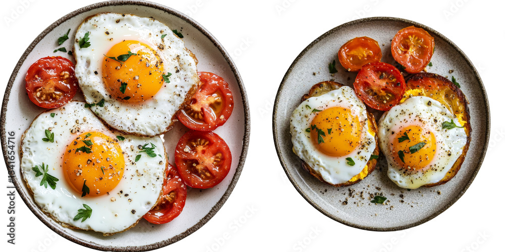 Poster on a transparent background, a plate of eggs with tomato is isolated, an image generated by ai