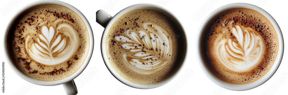 Poster Isolated on a transparent background is a cappuccino with latte art, generated using stock