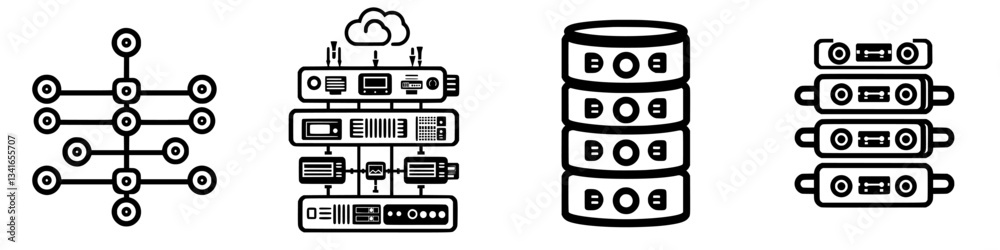 Poster network architecture and data storage systems illustrated in simple graphics for easy understanding
