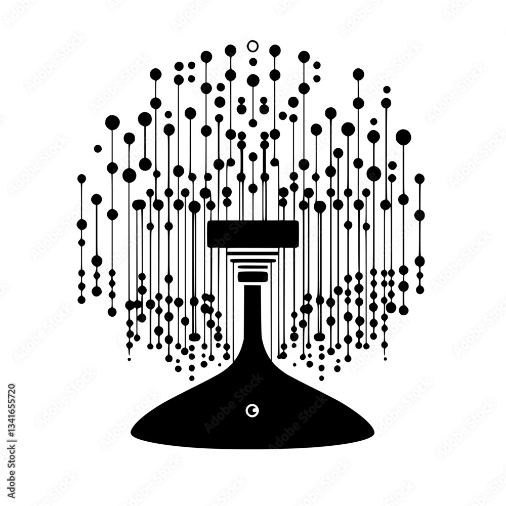 Poster modern wine decanter design with artistic drops and dots creating a unique visual effect