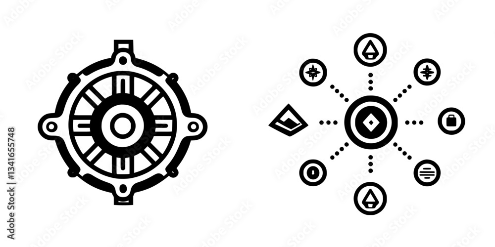 Poster design showcasing two distinct symbols representing technology and connectivity in a modern context