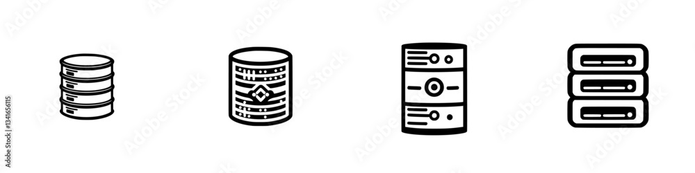 Poster different types of database storage icons displayed in a minimalistic and monochrome style