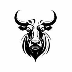 Fototapeta premium Vector black and white silhouette of a cow's face, drawn with minimalist strokes