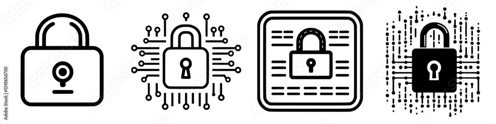 Poster various padlock icons illustrating security and encryption concepts in a digital context