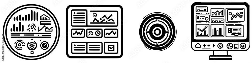 Poster visual representation of data analysis tools used for business reporting and insights in a modern wo