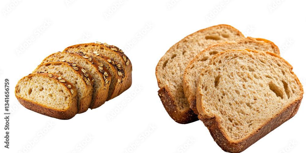 Poster On a transparent background, an image of whole grain bread and sliced pieces has been generated using AI