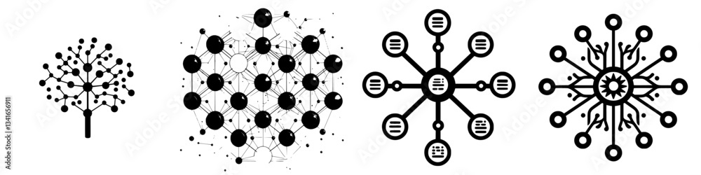 Poster visual representations of network structures depicting connections and relationships in various form