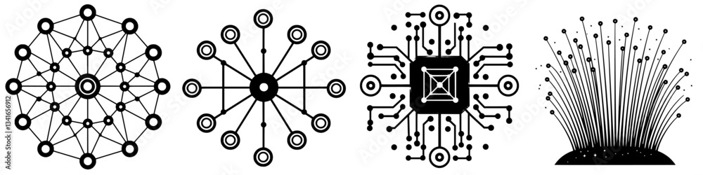 Poster exploring the diversity of network designs through various abstract patterns and shapes at a creativ