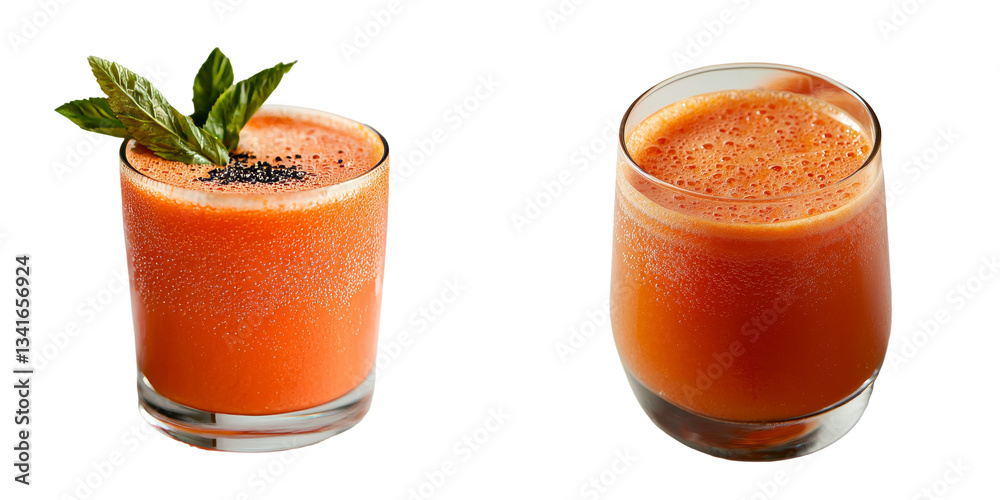Poster isolated on a transparent background is a glass containing fresh carrot juice, an image generated us